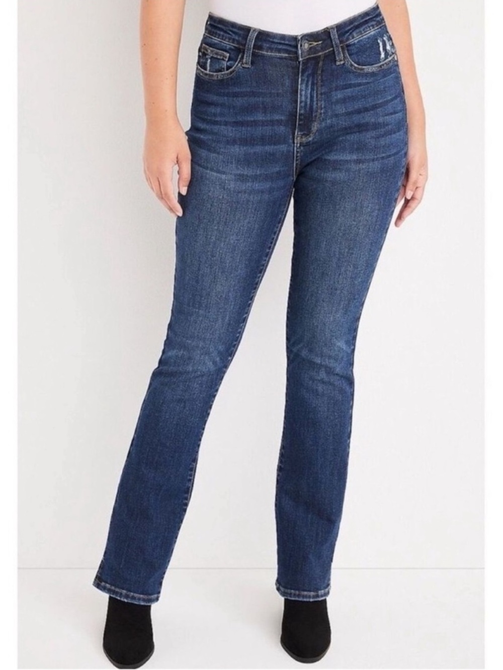 Judy Blue Blue Dark Wash Slim Bootcut High Rise Stretch Distressed Pocket Jeans